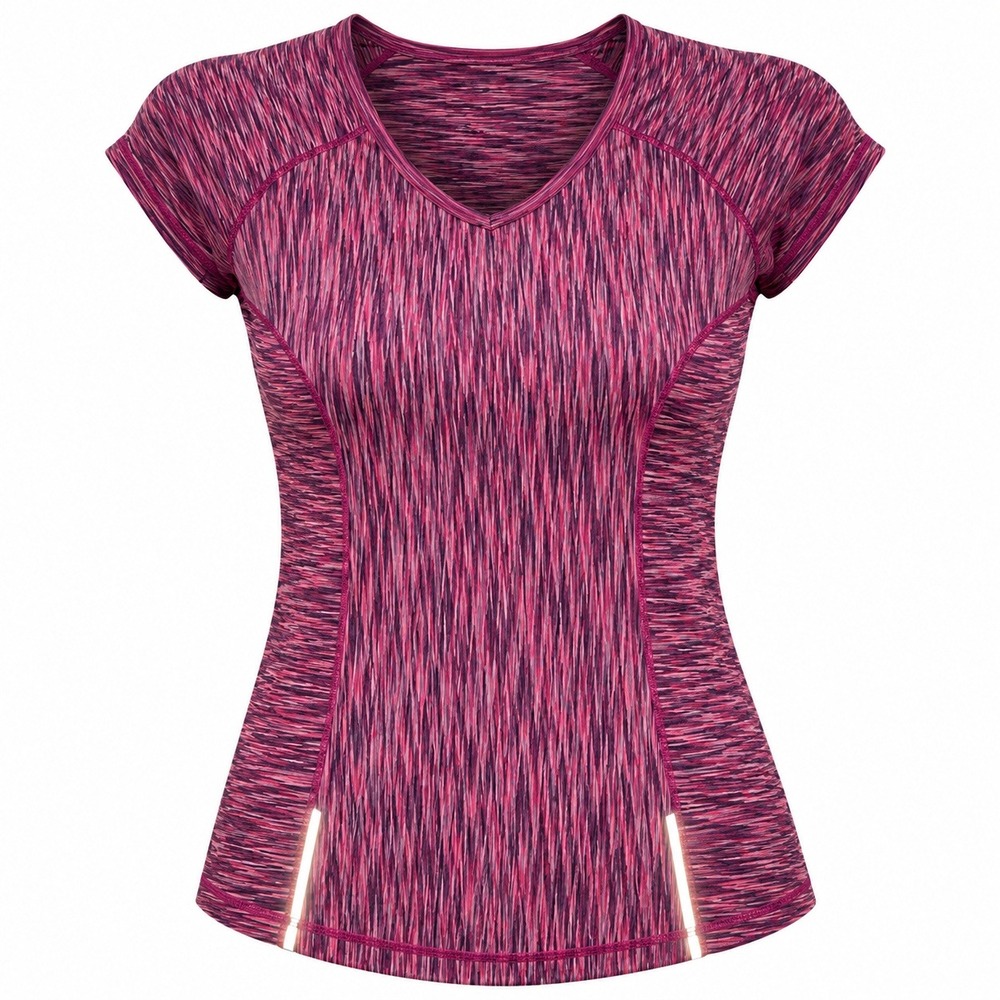 Workout Gym Short Sleeve V-Neck Shirt Pink Purple Space Dye Sz 6